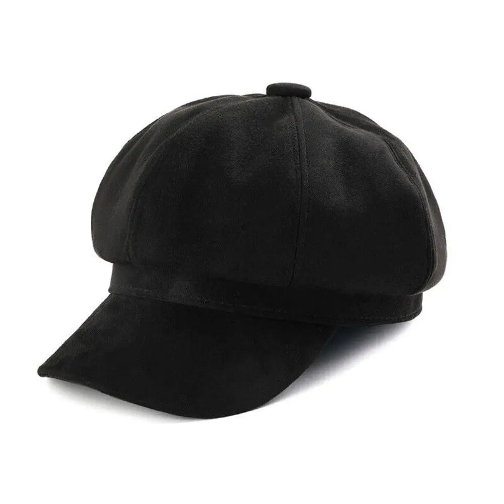 Casual Suede Fabric Hat — Solid Color Adjustable Baker Newsboy Beret Cap