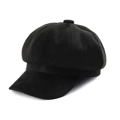 Casual Suede Fabric Hat — Solid Color Adjustable Baker Newsboy Beret Cap