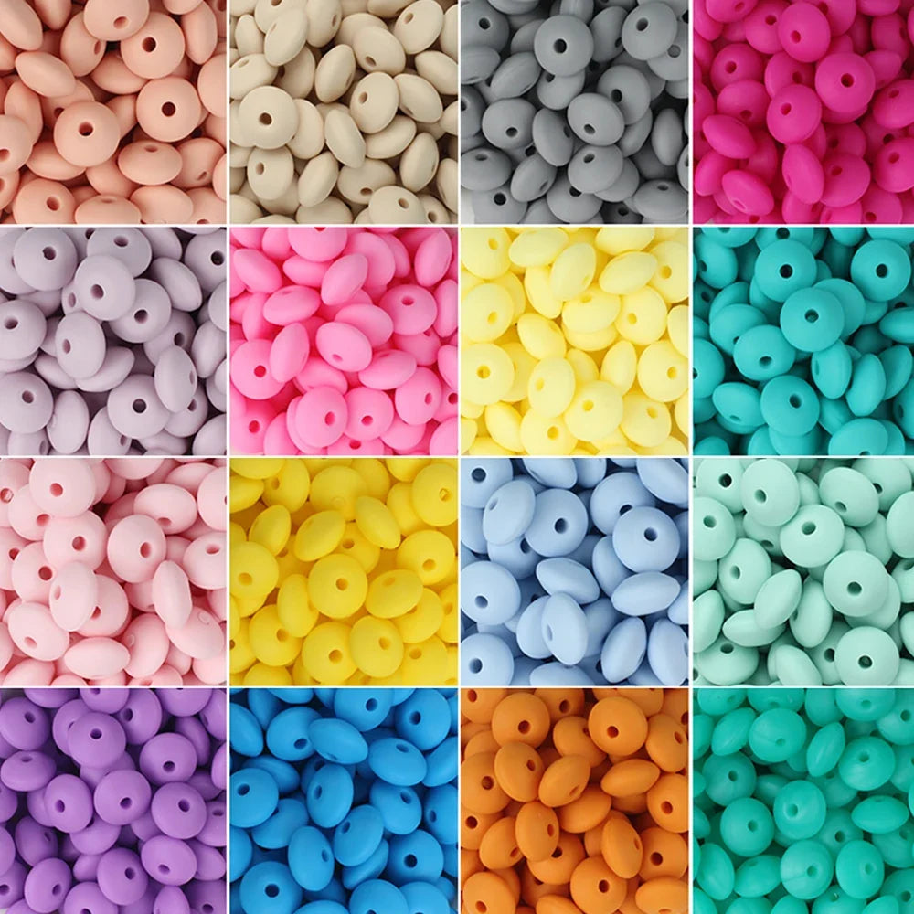 100/50/20Pcs Silicone Lentil Beads - 12mm BPA Free Loose Spacer Beads for DIY Jewelry Making Bracelets Necklaces Keychains