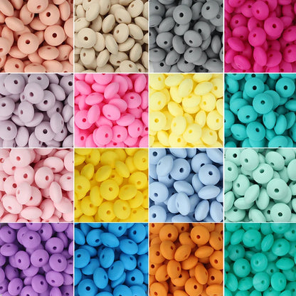100/50/20Pcs Silicone Lentil Beads - 12mm BPA Free Loose Spacer Beads for DIY Jewelry Making Bracelets Necklaces Keychains