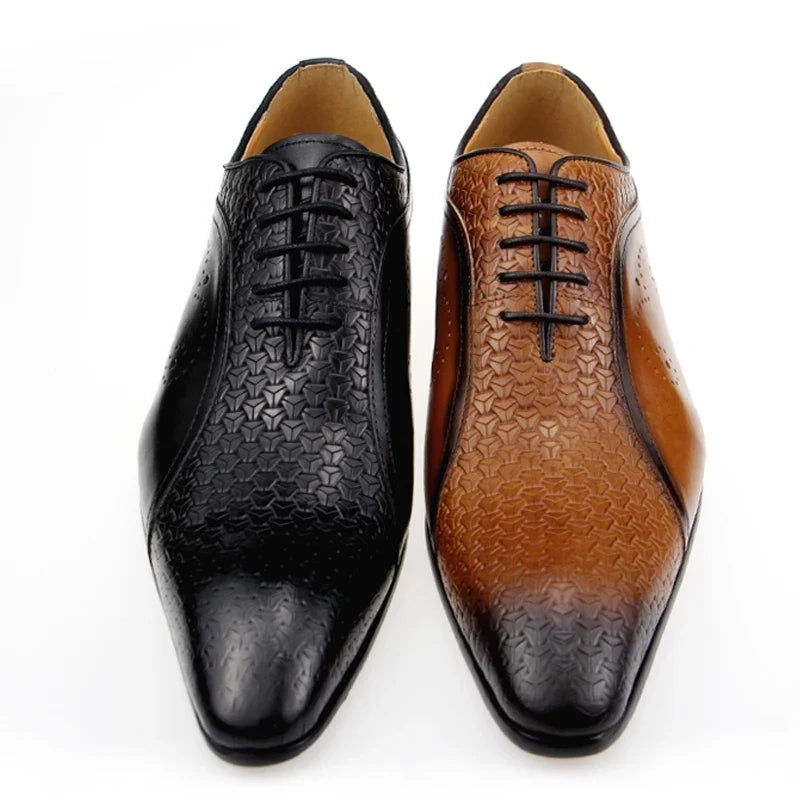 Men’s Genuine Leather Brogue Shoes - Formal Evening Wedding Dress Shoes with Side Carving