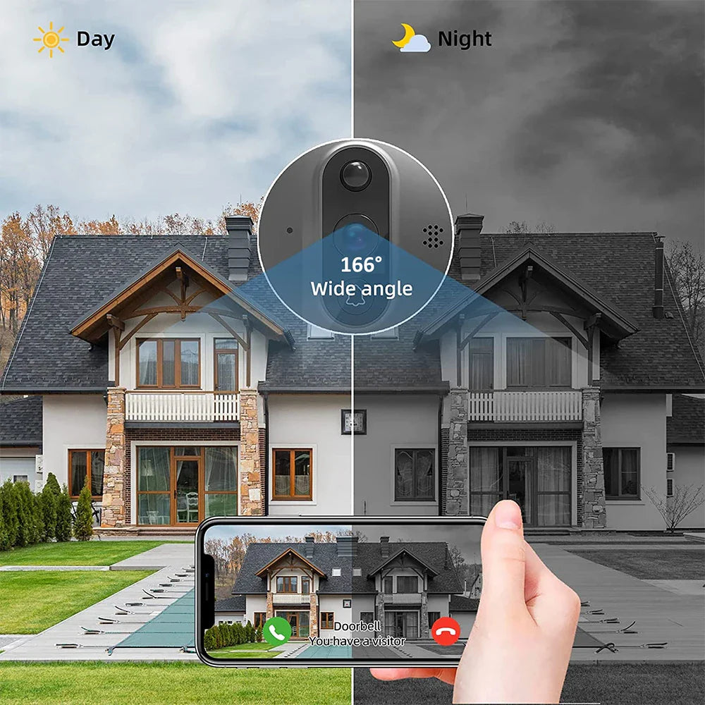3MP Smart Life Tuya WiFi Doorbell — 1080P Peephole Camera, 5000mAh Battery, PIR Motion Sensor, IR, Alexa & Google Compatible