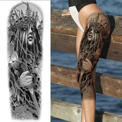 Full Arm Temporary Tattoo Sleeve - Realistic Warrior Lion Tiger Flower & Maori Design Fake Tattoos