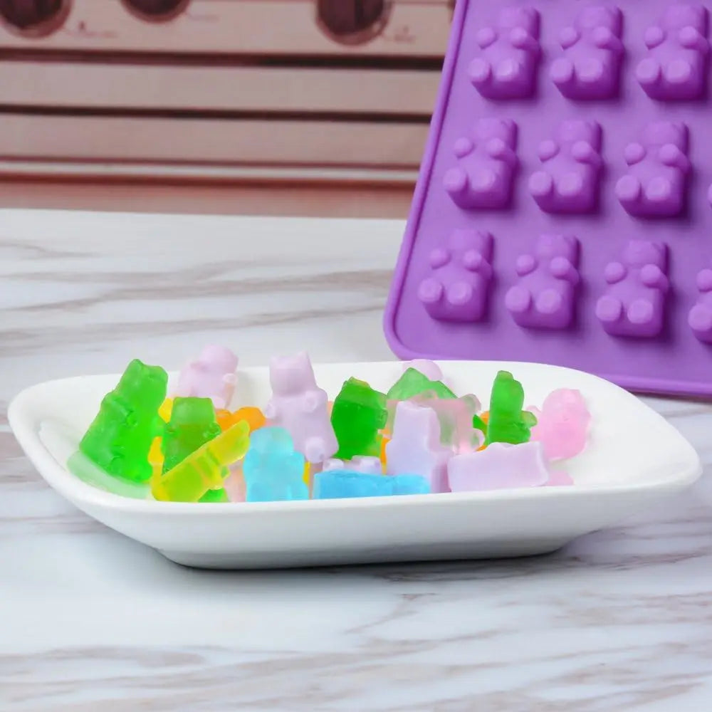 Gummy Bear Silicone Molds - Mini Chocolate Candy Molds with Droppers Food Grade Nonstick Baking Set of 4