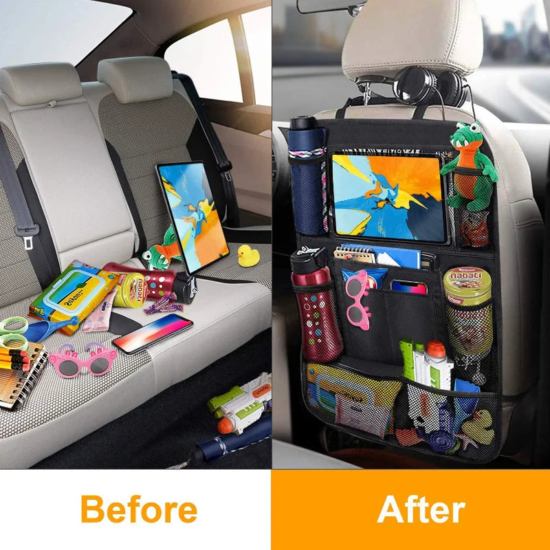 Car Backseat Organizer - Touchscreen Tablet Holder with Storage Pockets & Seat Back Protector