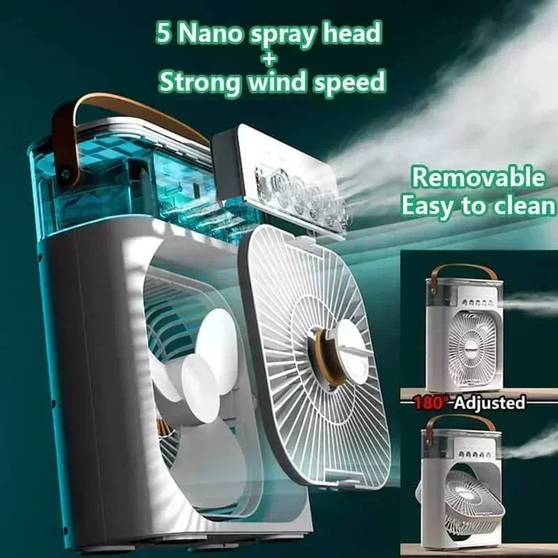 3-in-1 Mini Air Cooler Fan – Portable Household Air Conditioner with LED Night Light, Humidifier, and Adjustable Air for Home & Office