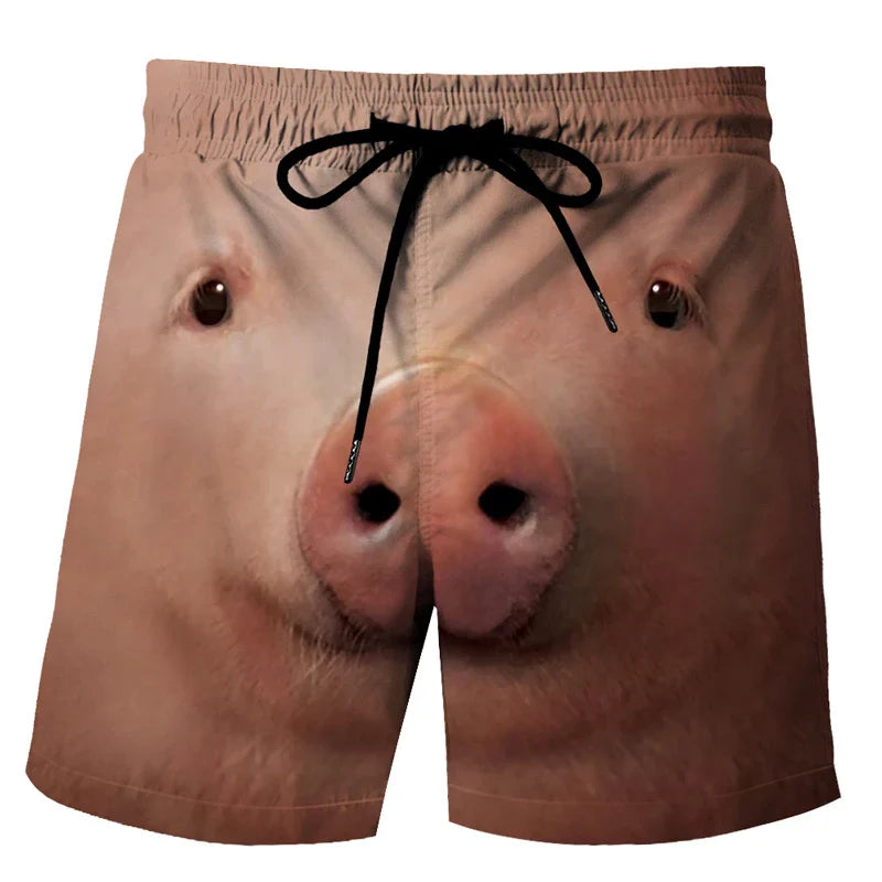 Funny Duck Graphic Men’s Beach Shorts – 3D Animal Print Board Shorts for Swim, Gym & Sports