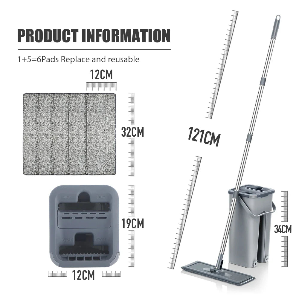 Hands-Free Flat Floor Mop & Bucket Set – Professional Home Cleaning System with Washable Microfiber Pads for Hardwood
