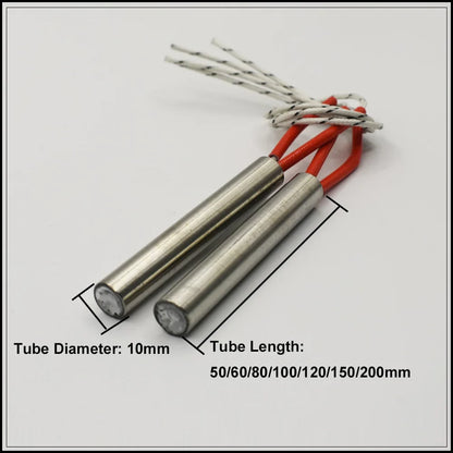 5pcs 220V Cartridge Heater Set - 10mm Stainless Steel Tubular Heating Elements for Industrial Use