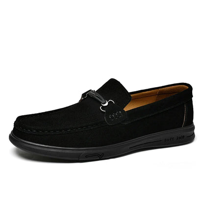 Men's Suede Leather Loafers - Black Slip-On Casual Driving & Business Shoes in Large Sizes