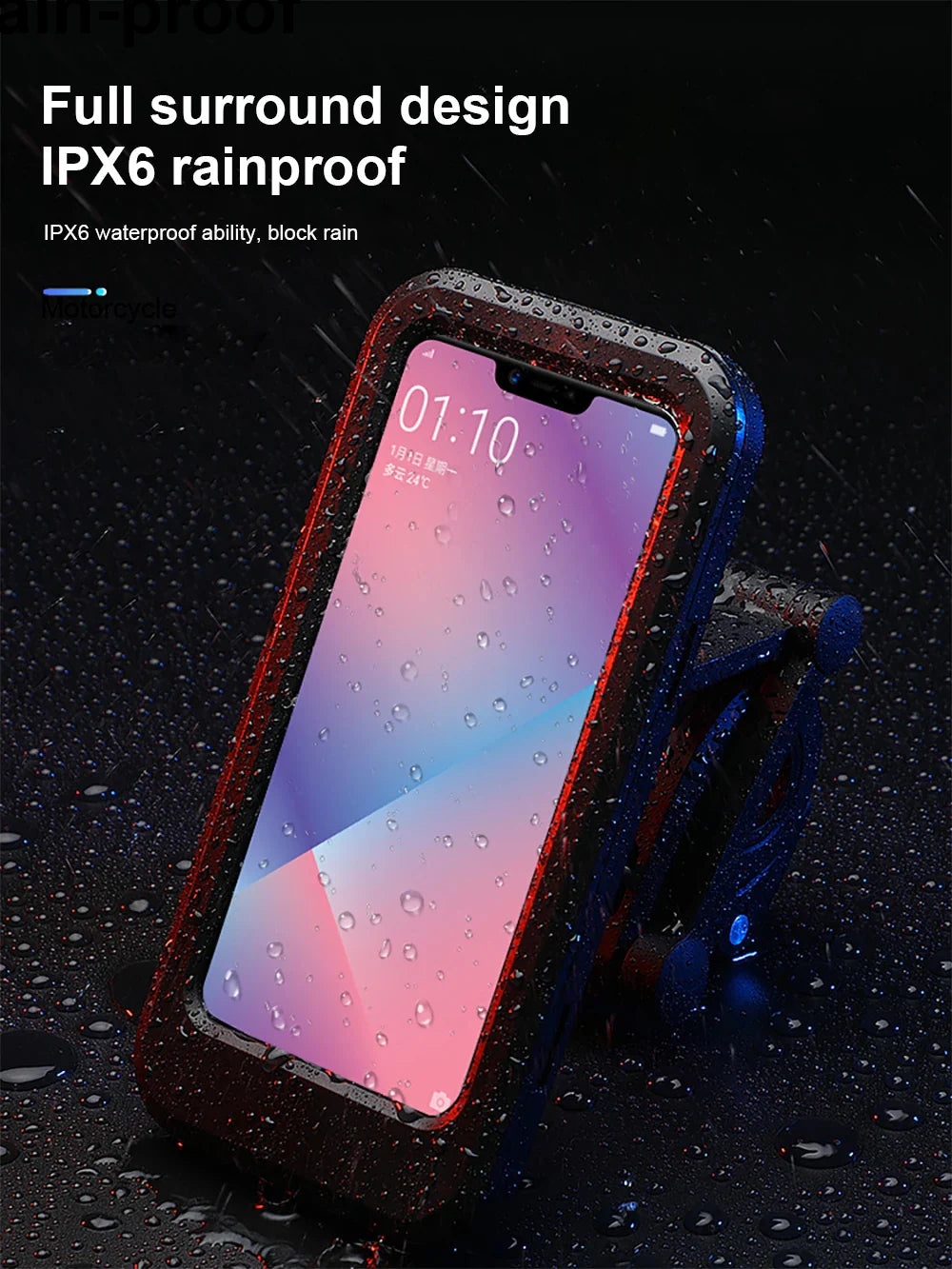 Universal Waterproof Motorcycle Bike Phone Holder - 360° Swivel Bicycle GPS Support, Adjustable Cellphone Holder for Motorcycle