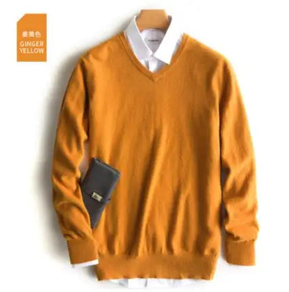 Men's Classic V-Neck Sweater - Cashmere Cotton Blend Warm Autumn Winter Pullover Casual Jumper