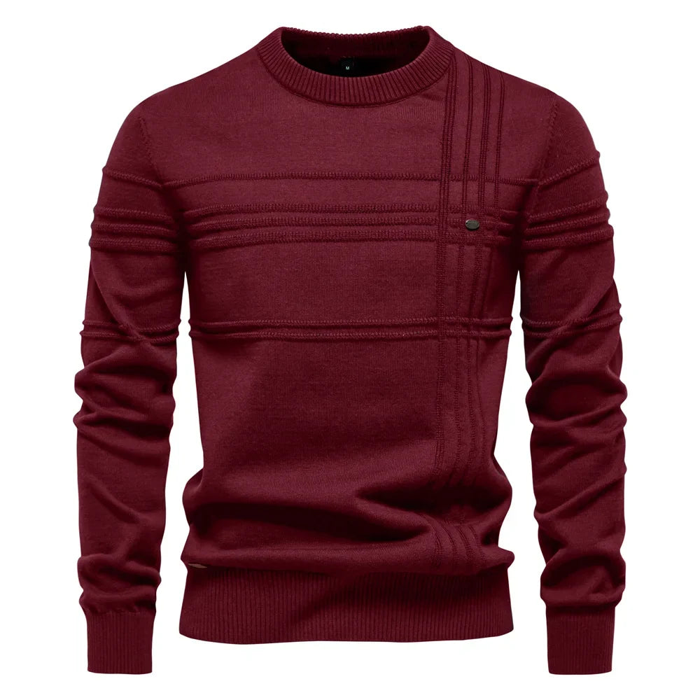 AIOPESON Men's Crewneck Sweater - Striped Cotton Knit Pullover Autumn Winter Warm Casual Top