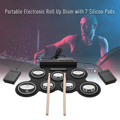 Portable Folding USB Electronic Drum Kit - Silicone Roll-Up Practice Pad with Drumsticks & Sustain Pedal