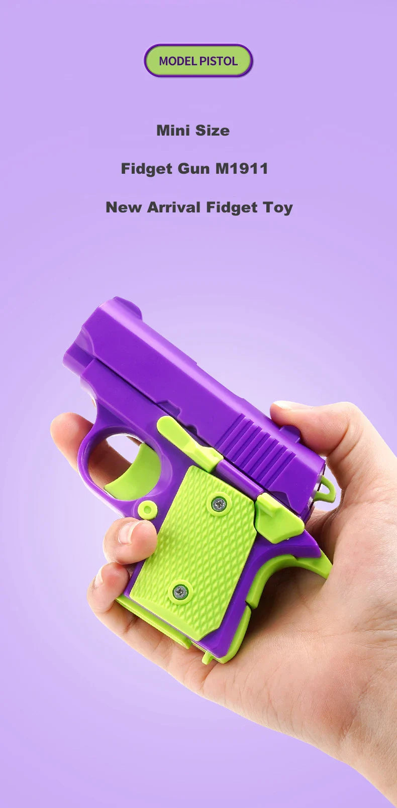 Mini 1911 Gravity Fidget Gun – ABS Plastic 3D Printed Stress Relief Toy for Boys and Kids Gift