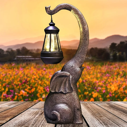 Solar Elephant Garden Lantern - Imitation Stone Resin Decorative Light for Balcony, Courtyard & Outdoor Landscaping