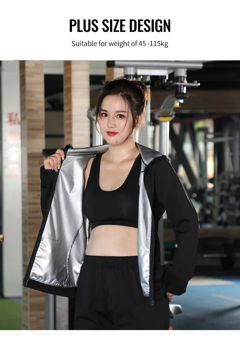 Women's Plus Size Sauna Suit — Gym Clothing Set for Weight Loss, Sweating & Slimming Activewear Tracksuit