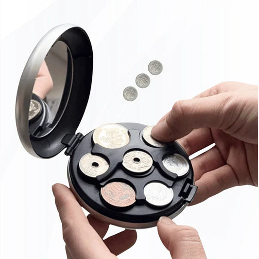 Round Japanese Coin Dispenser – Aluminum Alloy & Plastic Coin Purse Storage Wallet Holder