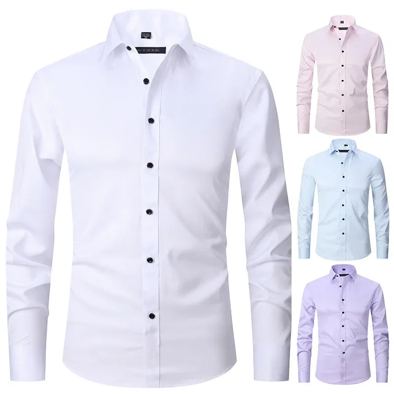 Men’s Slim Fit Dress Shirt - Long Sleeve Business Casual Formal Shirt for Spring Office & Elegant Wear