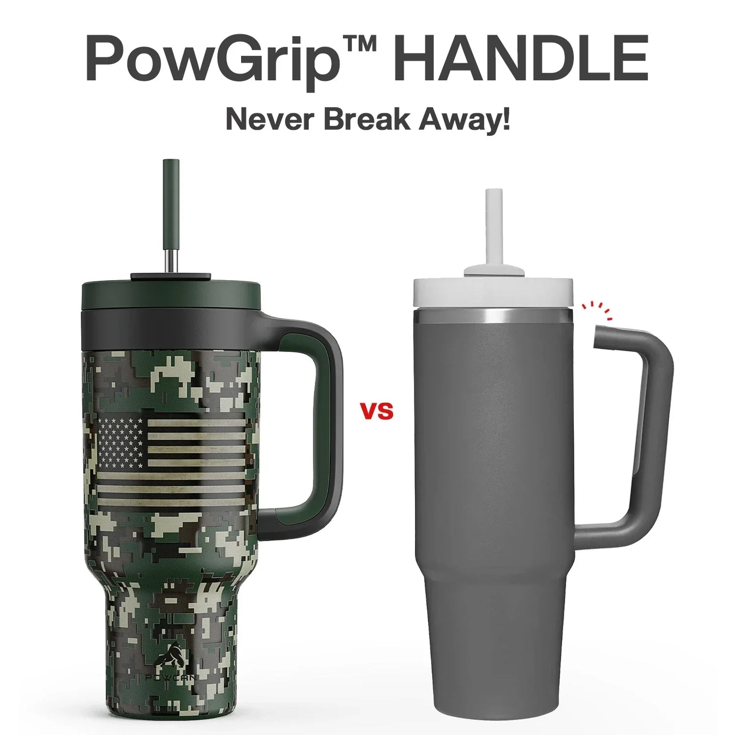 Powcan 40oz Stainless Steel Tumbler with Handle & Straw – Camouflage Prints, Leak-Proof Vacuum Travel Mug for Outdoors