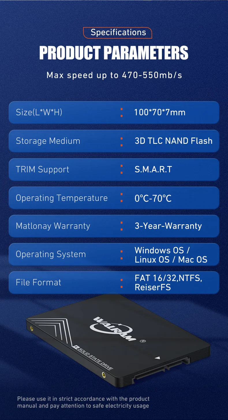 Walram SSD – 1TB, 512GB, 240GB, 256GB, 120GB, 480GB, 500GB SATA3 Solid State Drive for Desktop & Laptop