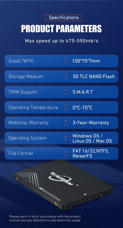 Walram SSD – 1TB, 512GB, 240GB, 256GB, 120GB, 480GB, 500GB SATA3 Solid State Drive for Desktop & Laptop