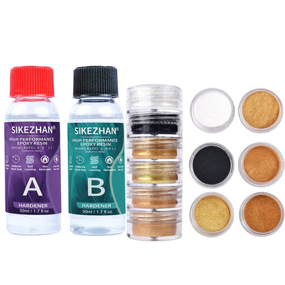 Crystal Clear Epoxy Resin Kit - AB Resin Glue with 6 Color Mica Powder for DIY Jewelry, Nail Art, Soap & Crafts