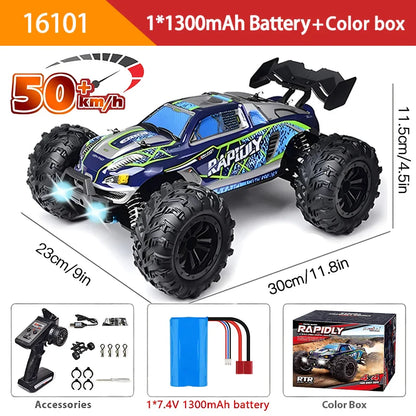 16103 Fast RC Cars – 50km/h 1/16 Off-Road 4WD Monster Truck with LED Headlights, 2.4G Waterproof Remote Control for Adults & Kids