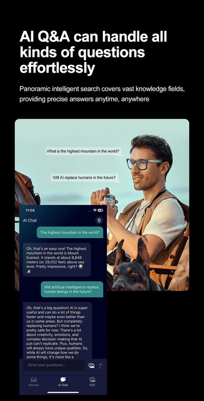 Smart Bluetooth Glasses for Men & Women — AI Translator 140 Languages, Anti-Blue Light, Camera & Speaker for Travel and Meetings