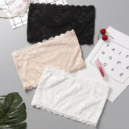 Women Sexy Lace Tube Top Push Up Strapless Bra, Invisible Bustier Bandeau Wrapped Chest Bralette Intimates Crop Top