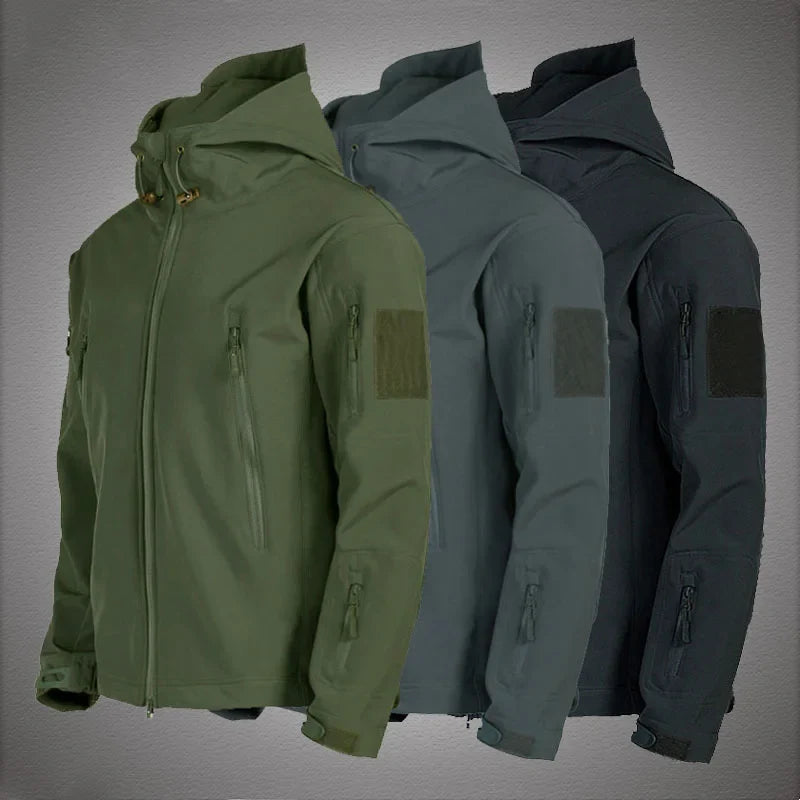 Military Shark Skin Soft Shell Jacket for Men - Tactical Windproof Waterproof Hooded Army Combat Bomber Coat