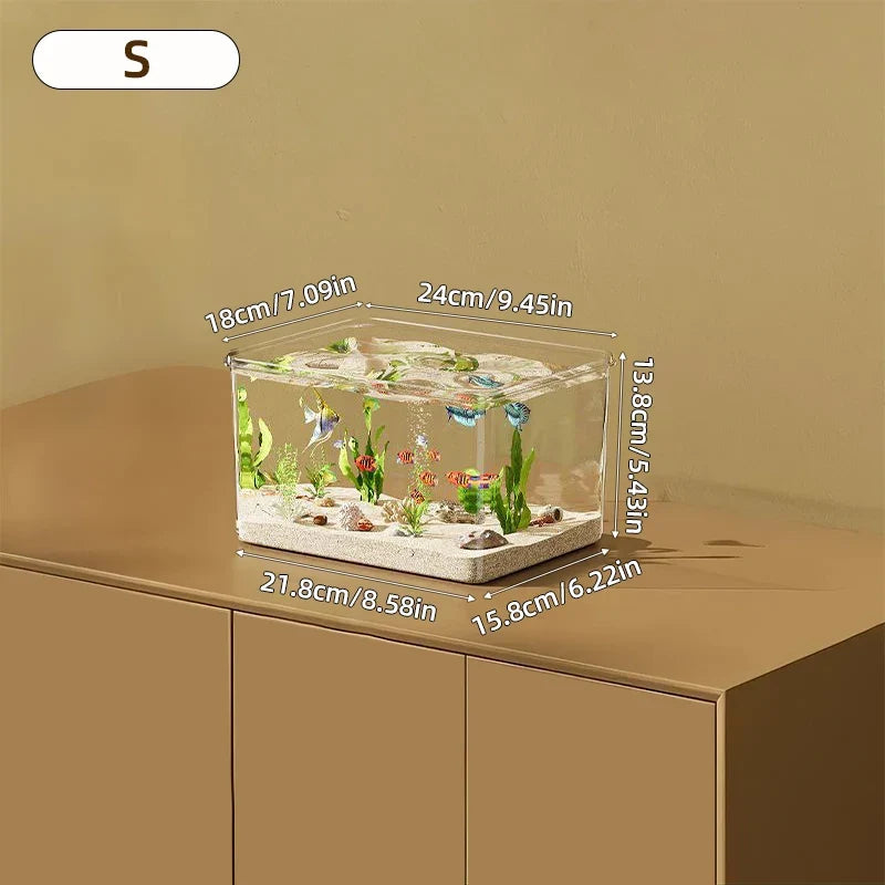 Transparent Desktop Aquarium Fish Tank - Creative Rectangular Home & Office Decor Tank for Small Fish