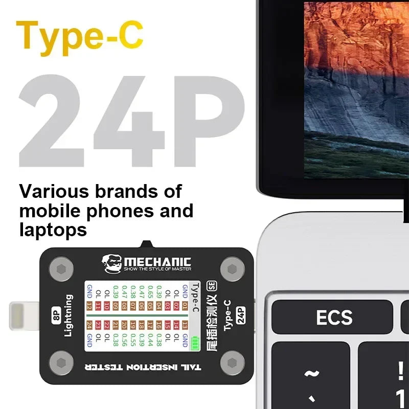 MECHANIC T-824 SE Tail Insertion Tester – Type-C & Lightning Interface Detector for Phone Repair Tools