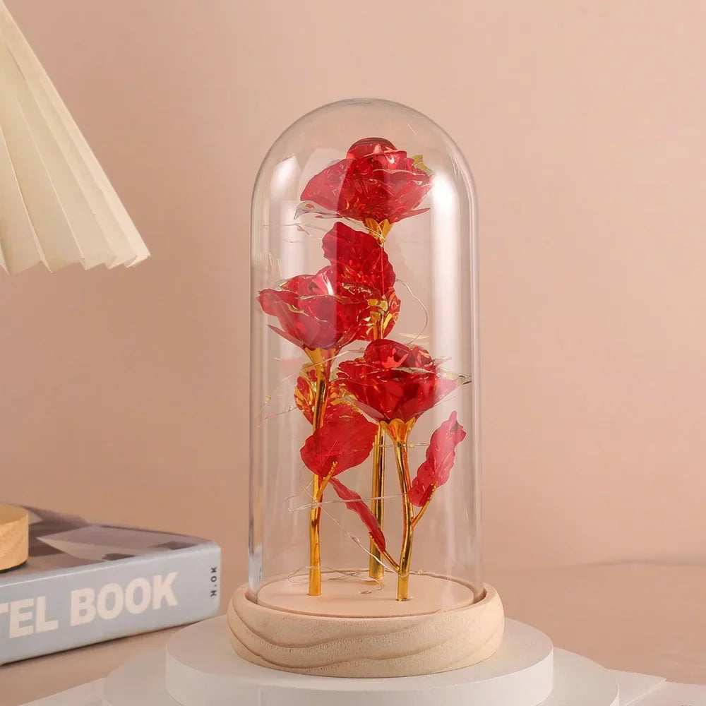 LED Eternal Rose Gift - 24K Gold Foil Flower with Glass Dome Light for Valentine’s Day, Wedding & Special Occasions