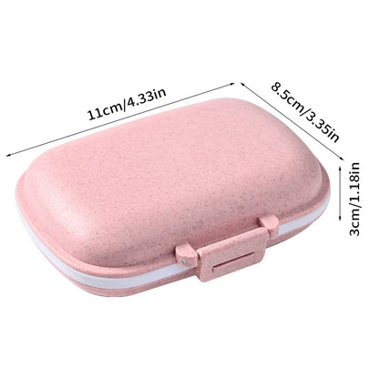 8-Grid Travel Pill Organizer – Small Wheat Straw Medicine Container with Seal Ring