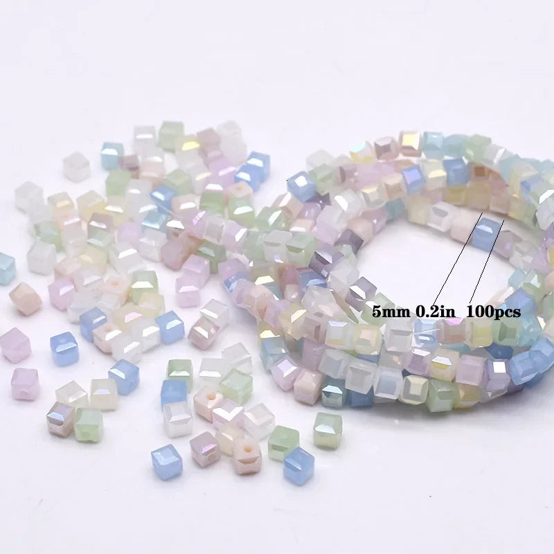 Pink Czech Glass Crystal Beads - 3mm 4mm 5mm Cube Square Candy Seed Beads for DIY Jewelry Making Charms