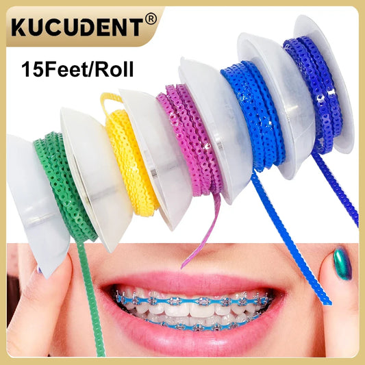 Dental Orthodontic Power Chain Elastic - 4.57m Roll Colored Rubber Bands for Braces and Dentist Supplies