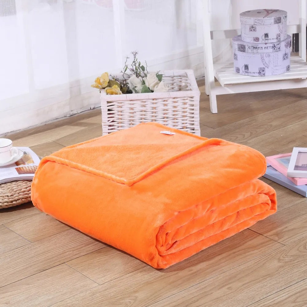 230GSM Coral Fleece Blanket – Soft Warm Flannel Bedspread & Sofa Cover in Blue & Pink