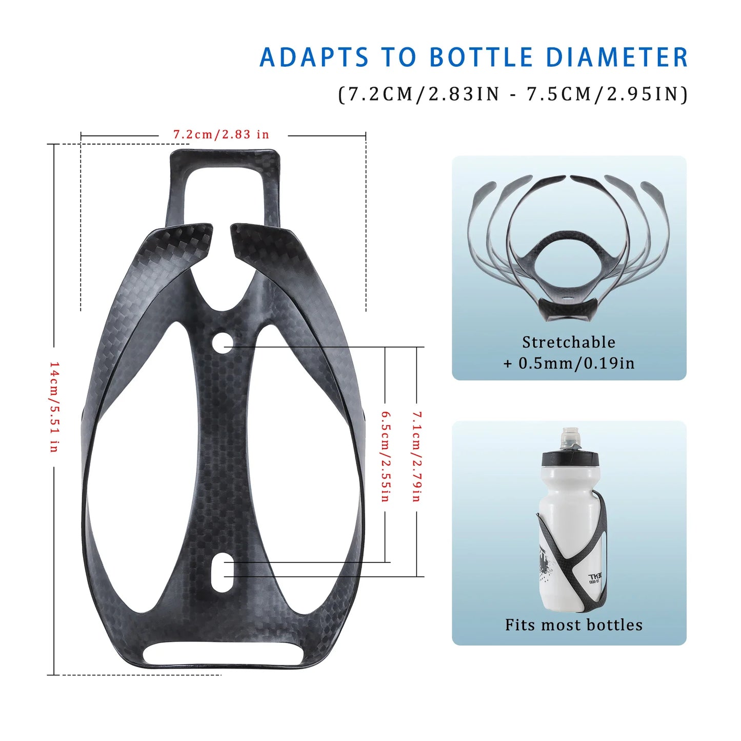 HUALONG 3K Carbon Fiber Bicycle Water Bottle Cage - Ultra-Light Matte Black MTB, Road & Gravel Bike Bottle Holder
