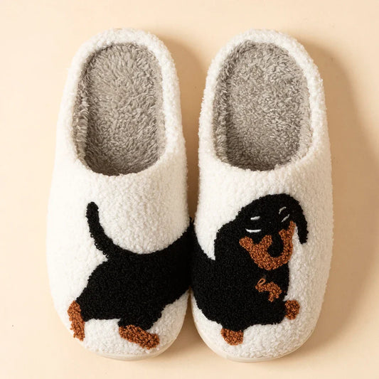 Cartoon Dachshund Dog Women’s Slippers — Cute Indoor Winter Cotton Shoes, Warm, Comfortable & Lightweight Bedroom Footwear