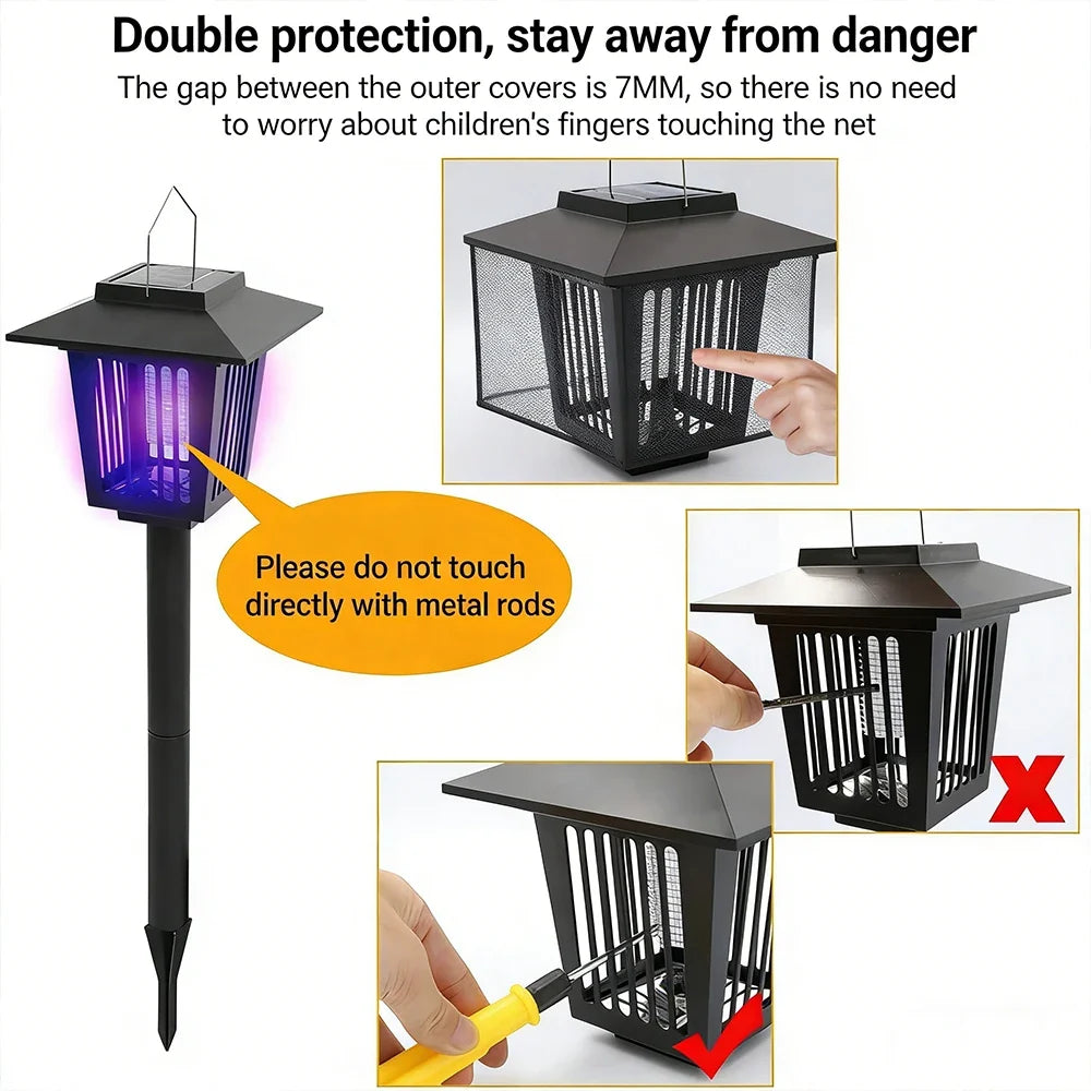 Solar Bug Zapper Lamp - Waterproof Cordless Mosquito Killer with UV & White Light for Indoor Outdoor Use