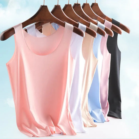 2025 Women’s Ice Silk Tank Top - Seamless Breathable Slim Fit Camisole Sleeveless Vest Undershirt