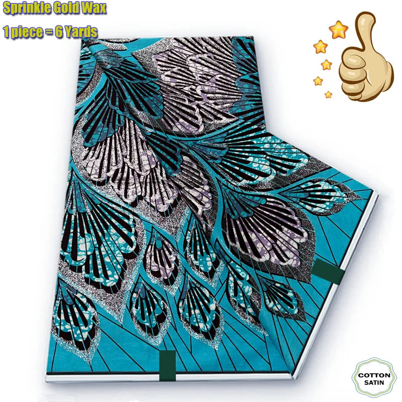 African Grand Golden Wax Fabric - Glitter Gold Ankara Pagne Batik Print Soft Cotton Fabric