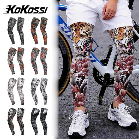 KoKossi Tattoo Print Leg Sleeves - Ice Silk Breathable Non-Slip Compression Sleeves