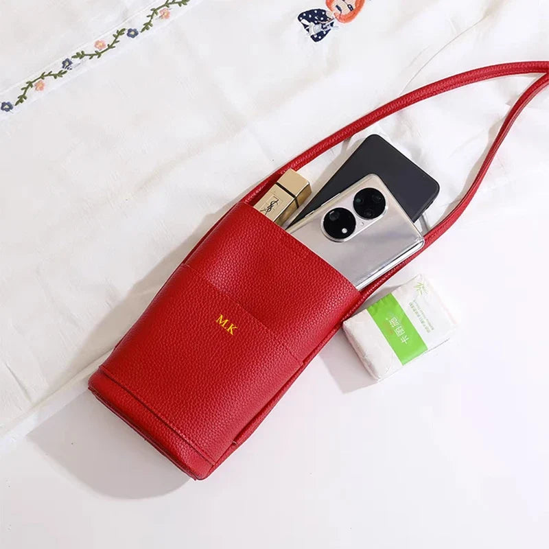 Luxury PU Leather Phone Bag - Custom Letter Crossbody Shoulder Purse for Women’s Fashion Travel & Daily Use