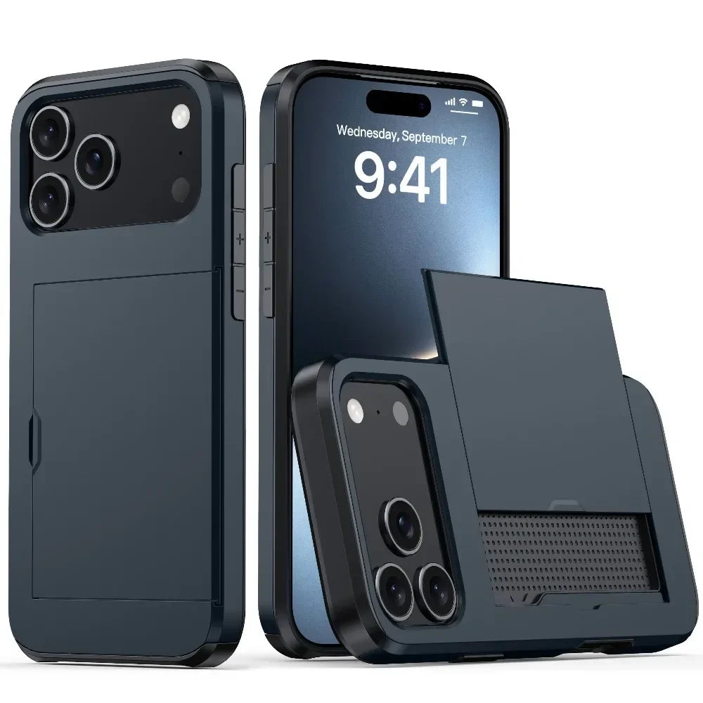iPhone Case with Wallet & Card Holder — Shockproof Protective Cover for iPhone 17, 16, 15, 14, 13, 12, 11 Pro Max & Mini Models