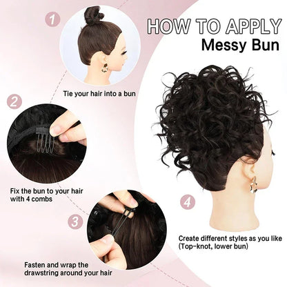Synthetic Messy Curly Hair Bun – Short Loose Wave Updo Ponytail, Blonde Chignon Hairpiece, Heat-Resistant Extensions for Women