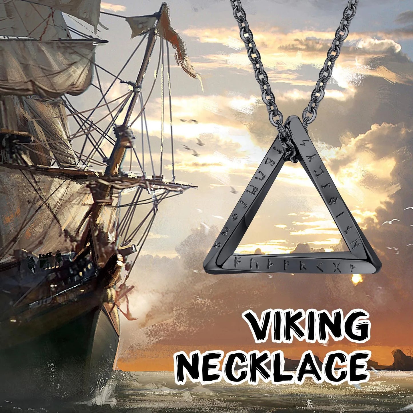 Vnox Norse Viking Pendant Necklace – Twisted Stainless Steel Mobius Triangle, Vegvisir & Valknut Geometric Charm