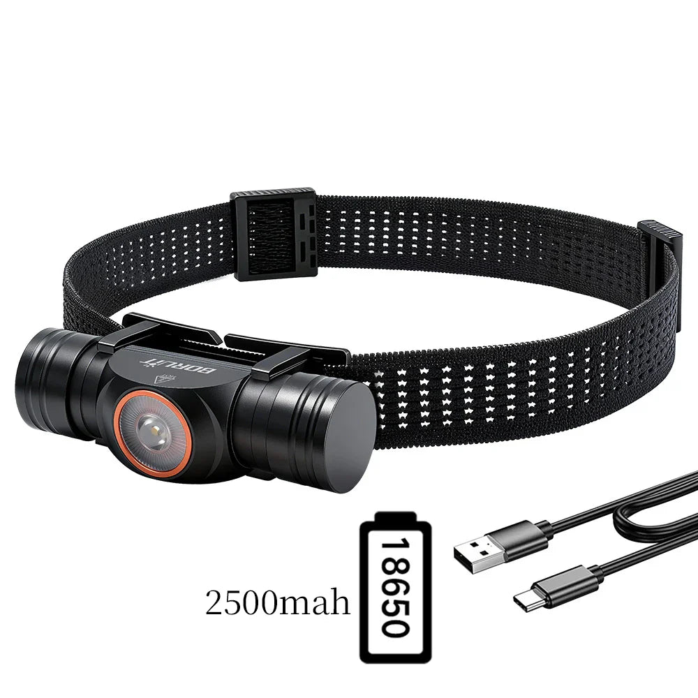 BORUiT HP400 LED Headlamp 650LM – TG3 Ultra Bright 7 Modes Type-C Rechargeable 18650 Headlight, Camping & Fishing Waterproof Head Torch Lantern