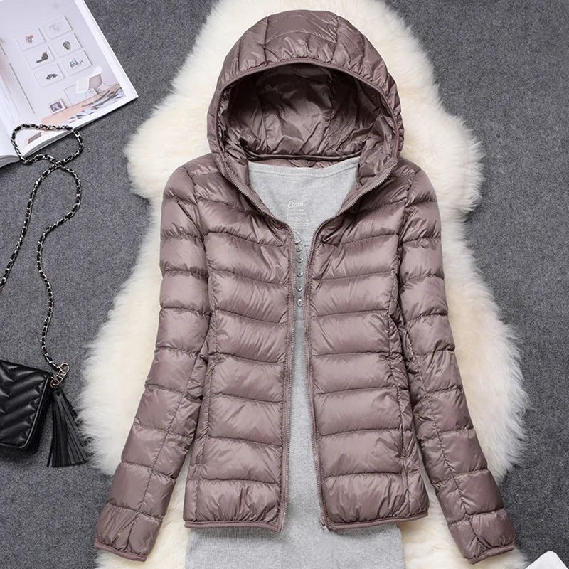 Women’s Lightweight Puffer Jacket - Hooded Packable Down Coat Plus Size 5XL-7XL Spring Autumn Outerwear